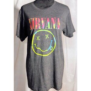 Nirvana T-Shirt, Gray with Neon Green and Pink Size Large